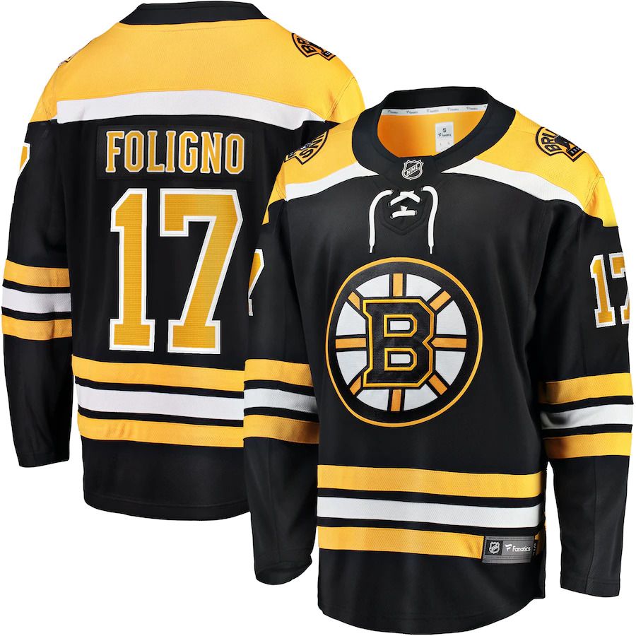 Men Boston Bruins #17 Nick Foligno Fanatics Branded Black Home Breakaway Player NHL Jersey